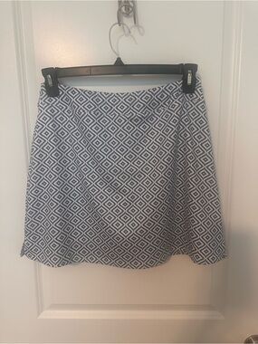 Blue and White Geometric A-Line Skirt with built in shorts